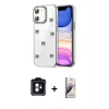 MARSİLYAN™- iPhone 11 Kılıf Yörünge Form - Siyah Bilvis 3D Mat Cam Ekran Koruyucu + PVD Metal Kamera Lens - MI