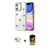 MARSİLYAN™- iPhone 11 Kılıf Yörünge Form - Siyah Buffer Cam Ekran Koruyucu + Pers Alüminyum Kamera Lens - GD