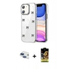 MARSİLYAN™- iPhone 11 Kılıf Yörünge Form - Siyah Buffer Cam Ekran Koruyucu + Pers Alüminyum Kamera Lens - LT