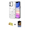 MARSİLYAN™- iPhone 11 Kılıf Yörünge Form - Siyah Buffer Hayalet Cam Ekran Koruyucu + Rainbow Kamera Lens Koruma Cam - KI