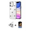 MARSİLYAN™- iPhone 11 Kılıf Yörünge Form - Siyah Buffer Hayalet Cam Ekran Koruyucu + Raze Metal Kamera Lens - GS