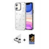 MARSİLYAN™- iPhone 11 Kılıf Yörünge Form - Siyah Buffer Hayalet Cam Ekran Koruyucu + Raze Metal Kamera Lens - GS