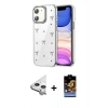 MARSİLYAN™- iPhone 11 Kılıf Yörünge Form - Siyah Buffer Hayalet Cam Ekran Koruyucu + Raze Metal Kamera Lens - GS