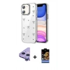 MARSİLYAN™- iPhone 11 Kılıf Yörünge Form - Siyah Buffer Hayalet Cam Ekran Koruyucu + Raze Metal Kamera Lens - MR