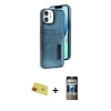 MARSİLYAN™- iPhone 11 Kılıf Yörünge Işık Serisi - Siyah 34D Hayalet Izgaralı Cam + Rainbow Kamera Lens Koruma Cam - KI
