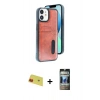 MARSİLYAN™- iPhone 11 Kılıf Yörünge Işık Serisi - Siyah 34D Hayalet Izgaralı Cam + Rainbow Kamera Lens Koruma Cam - KI