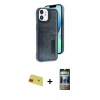 MARSİLYAN™- iPhone 11 Kılıf Yörünge Işık Serisi - Siyah 34D Hayalet Izgaralı Cam + Rainbow Kamera Lens Koruma Cam - KI