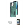 MARSİLYAN™- iPhone 11 Kılıf Yörünge Işık Serisi - Siyah 34D Hayalet Izgaralı Cam + Pers Alüminyum Kamera Lens - YL