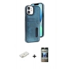 MARSİLYAN™- iPhone 11 Kılıf Yörünge Işık Serisi - Siyah 34D Hayalet Izgaralı Cam + Renkli Kamera Lens Koruma Cam - TU