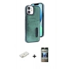 MARSİLYAN™- iPhone 11 Kılıf Yörünge Işık Serisi - Siyah 34D Hayalet Izgaralı Cam + Renkli Kamera Lens Koruma Cam - TU