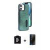 MARSİLYAN™- iPhone 11 Kılıf Yörünge Işık Serisi - Siyah 3D Antistatik Hayalet Cam Ekran Koruyucu + PVD Metal Kamera Lens - TU