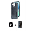 MARSİLYAN™- iPhone 11 Kılıf Yörünge Işık Serisi - Siyah 3D Antistatik Hayalet Cam Ekran Koruyucu + PVD Metal Kamera Lens - TU