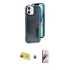 MARSİLYAN™- iPhone 11 Kılıf Yörünge Işık Serisi - Siyah Bilvis 3D Mat Cam Ekran Koruyucu + Kırmızı Rainbow Kamera Lens Koruma Cam