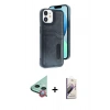 MARSİLYAN™- iPhone 11 Kılıf Yörünge Işık Serisi - Siyah Bilvis 3D Mat Cam Ekran Koruyucu + Raze Metal Kamera Lens - KI