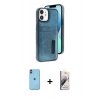 MARSİLYAN™- iPhone 11 Kılıf Yörünge Işık Serisi - Siyah Bilvis 3D Mat Cam Ekran Koruyucu + Neon Fosforlu Kamera Lens - TU