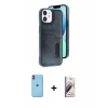 MARSİLYAN™- iPhone 11 Kılıf Yörünge Işık Serisi - Siyah Bilvis 3D Mat Cam Ekran Koruyucu + Neon Fosforlu Kamera Lens - TU