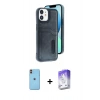 MARSİLYAN™- iPhone 11 Kılıf Yörünge Işık Serisi - Siyah Bilvis 5in1 3D Magic Cam Ekran Koruyucu + Turuncu Neon Fosforlu Kamera Lens