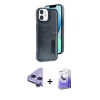 MARSİLYAN™- iPhone 11 Kılıf Yörünge Işık Serisi - Siyah Bilvis 5in1 5D Magic Hayalet Cam Ekran Koruyucu + Raze Metal Kamera Lens - MR
