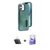 MARSİLYAN™- iPhone 11 Kılıf Yörünge Işık Serisi - Siyah Bilvis 5in1 5D Magic Hayalet Cam Ekran Koruyucu + Kamera Lens Koruma Cam - SF