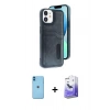 MARSİLYAN™- iPhone 11 Kılıf Yörünge Işık Serisi - Siyah Bilvis 5in1 5D Magic Hayalet Cam Ekran Koruyucu + Neon Fosforlu Kamera Lens - MI