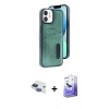 MARSİLYAN™- iPhone 11 Kılıf Yörünge Işık Serisi - Siyah Bilvis 5in1 5D Magic Hayalet Cam Ekran Koruyucu + Pers Alüminyum Kamera Lens - LT