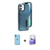 MARSİLYAN™- iPhone 11 Kılıf Yörünge Işık Serisi - Siyah Bilvis 5in1 5D Magic Hayalet Cam Ekran Koruyucu + Neon Fosforlu Kamera Lens - MI