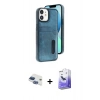 MARSİLYAN™- iPhone 11 Kılıf Yörünge Işık Serisi - Siyah Bilvis 5in1 5D Magic Hayalet Cam Ekran Koruyucu + Pers Alüminyum Kamera Lens - LT