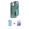 MARSİLYAN™- iPhone 11 Kılıf Yörünge Işık Serisi - Siyah Bilvis 5in1 5D Magic Hayalet Cam Ekran Koruyucu + Neon Fosforlu Kamera Lens - MI