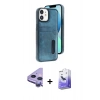 MARSİLYAN™- iPhone 11 Kılıf Yörünge Işık Serisi - Siyah Bilvis 5in1 5D Magic Hayalet Cam Ekran Koruyucu + Raze Metal Kamera Lens - MR