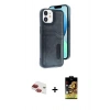 MARSİLYAN™- iPhone 11 Kılıf Yörünge Işık Serisi - Siyah Buffer Cam Ekran Koruyucu + Kırmızı Pers Alüminyum Kamera Lens
