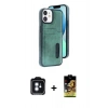 MARSİLYAN™- iPhone 11 Kılıf Yörünge Işık Serisi - Siyah Buffer Cam Ekran Koruyucu + PVD Metal Kamera Lens - MI
