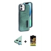 MARSİLYAN™- iPhone 11 Kılıf Yörünge Işık Serisi - Siyah Buffer Cam Ekran Koruyucu + Raze Metal Kamera Lens - MI