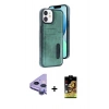 MARSİLYAN™- iPhone 11 Kılıf Yörünge Işık Serisi - Siyah Buffer Cam Ekran Koruyucu + Raze Metal Kamera Lens - MR