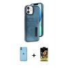 MARSİLYAN™- iPhone 11 Kılıf Yörünge Işık Serisi - Siyah Buffer Cam Ekran Koruyucu + Neon Fosforlu Kamera Lens - MI