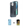 MARSİLYAN™- iPhone 11 Kılıf Yörünge Işık Serisi - Siyah Buffer Cam Ekran Koruyucu + Neon Fosforlu Kamera Lens - MI