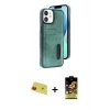 MARSİLYAN™- iPhone 11 Kılıf Yörünge Işık Serisi - Siyah Buffer Cam Ekran Koruyucu + Rainbow Kamera Lens Koruma Cam - KI