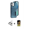 MARSİLYAN™- iPhone 11 Kılıf Yörünge Işık Serisi - Siyah Buffer Cam Ekran Koruyucu + Raze Metal Kamera Lens - GS