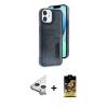 MARSİLYAN™- iPhone 11 Kılıf Yörünge Işık Serisi - Siyah Buffer Cam Ekran Koruyucu + Raze Metal Kamera Lens - GS