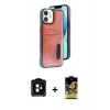 MARSİLYAN™- iPhone 11 Kılıf Yörünge Işık Serisi - Siyah Buffer Cam Ekran Koruyucu + Turuncu PVD Metal Kamera Lens