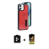 MARSİLYAN™- iPhone 11 Kılıf Yörünge Işık Serisi - Siyah Buffer Cam Ekran Koruyucu + Turuncu PVD Metal Kamera Lens