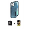 MARSİLYAN™- iPhone 11 Kılıf Yörünge Işık Serisi - Siyah Buffer Cam Ekran Koruyucu + Turuncu PVD Metal Kamera Lens