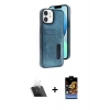 MARSİLYAN™- iPhone 11 Kılıf Yörünge Işık Serisi - Siyah Buffer Hayalet Cam Ekran Koruyucu + Kamera Lens Koruma Cam - SF