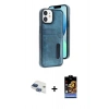 MARSİLYAN™- iPhone 11 Kılıf Yörünge Işık Serisi - Siyah Buffer Hayalet Cam Ekran Koruyucu + Pers Alüminyum Kamera Lens - LT