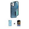 MARSİLYAN™- iPhone 11 Kılıf Yörünge Işık Serisi - Siyah Buffer Hayalet Cam Ekran Koruyucu + Neon Fosforlu Kamera Lens - YL