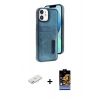 MARSİLYAN™- iPhone 11 Kılıf Yörünge Işık Serisi - Siyah Buffer Hayalet Cam Ekran Koruyucu + Renkli Kamera Lens Koruma Cam - PE