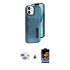 MARSİLYAN™- iPhone 11 Kılıf Yörünge Işık Serisi - Siyah Buffer Hayalet Cam Ekran Koruyucu + Pers Alüminyum Kamera Lens - GI