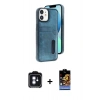 MARSİLYAN™- iPhone 11 Kılıf Yörünge Işık Serisi - Siyah Buffer Hayalet Cam Ekran Koruyucu + PVD Metal Kamera Lens - MI