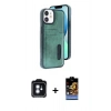 MARSİLYAN™- iPhone 11 Kılıf Yörünge Işık Serisi - Siyah Buffer Hayalet Cam Ekran Koruyucu + PVD Metal Kamera Lens - MI