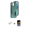 MARSİLYAN™- iPhone 11 Kılıf Yörünge Işık Serisi - Siyah Buffer Hayalet Cam Ekran Koruyucu + Renkli Kamera Lens Koruma Cam - YL