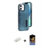 MARSİLYAN™- iPhone 11 Kılıf Yörünge Işık Serisi - Siyah Buffer Hayalet Cam Ekran Koruyucu + Renkli Kamera Lens Koruma Cam - SI